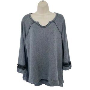 Free People Bell Crochet Gray High Low Sweatshirt Womens Size XS Oversized